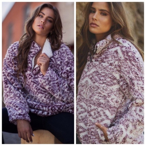Peach Love California Sweaters - !SALE! Burgundy Aztec Faux Sherpa Sweater